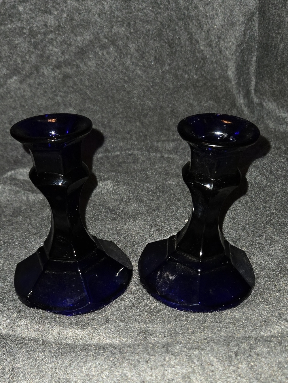 Vintage Libbey Cobalt Blue Worthington Panel Taper Candle Holder